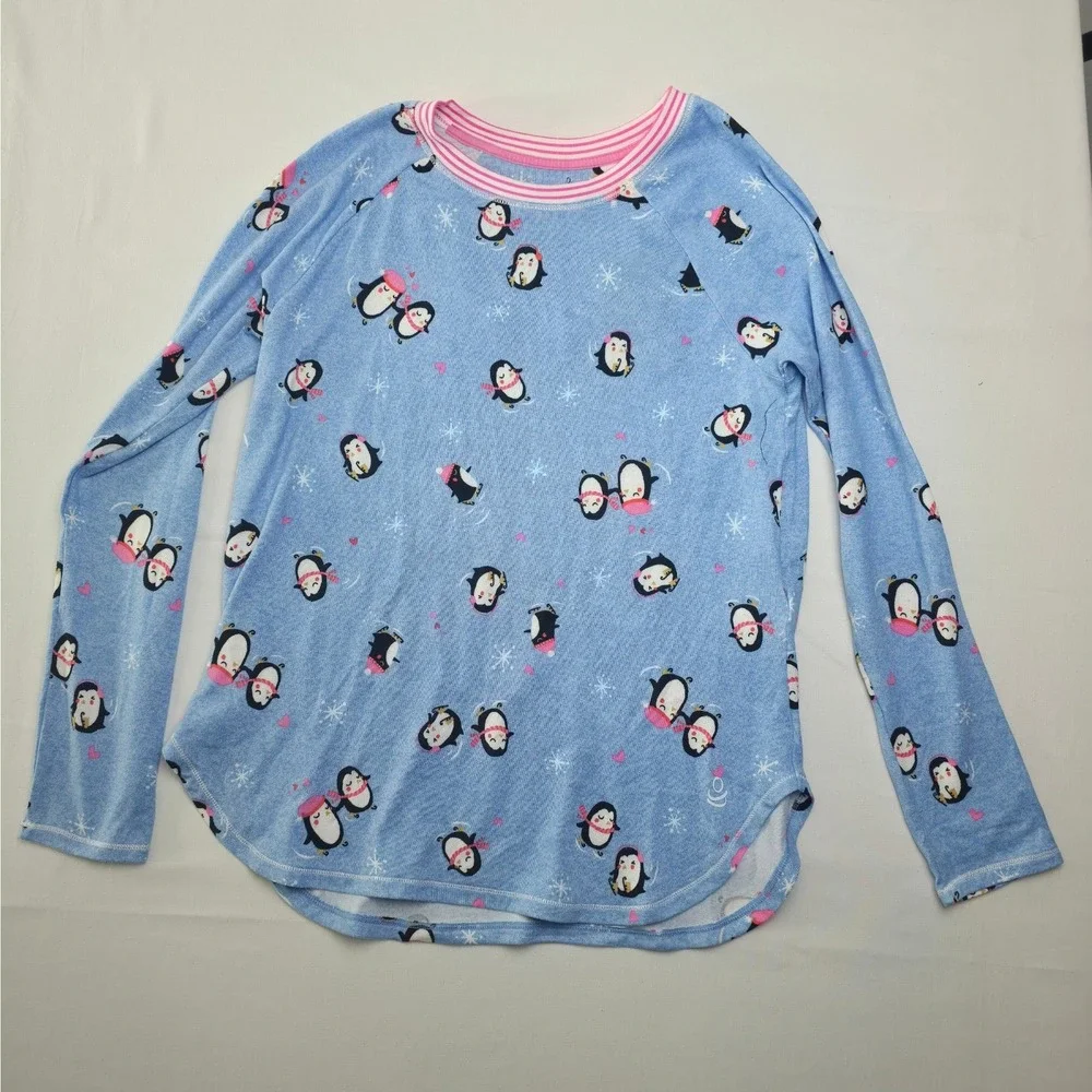 Cuddl‎ Duds Womens 2 Pc Pajama Set Blue Penguin Jogger Small Cozy Sleepwear NWT